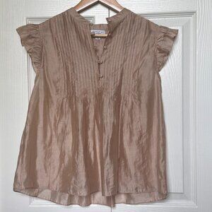Current Air Sheer Sleeveless Frill Ruffle Sleeve Beige Pink Pleated Front Small